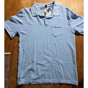 Y2K Volcom Polo‎ Shirt Men M Blue Distressed Punk Rock Classic Skateboarding